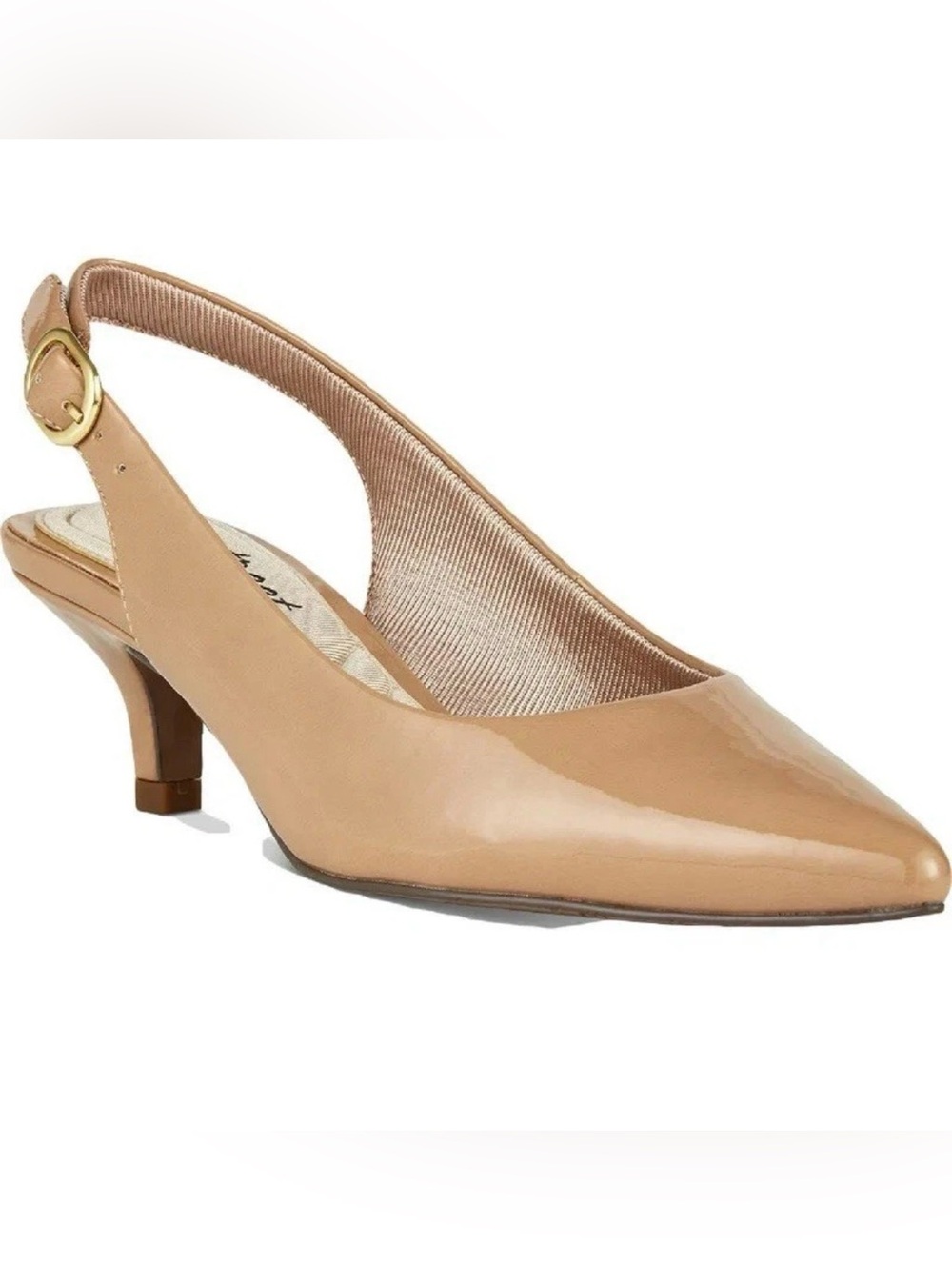 easy street Nude Patent Slingback Kitten Heel Pumps new!